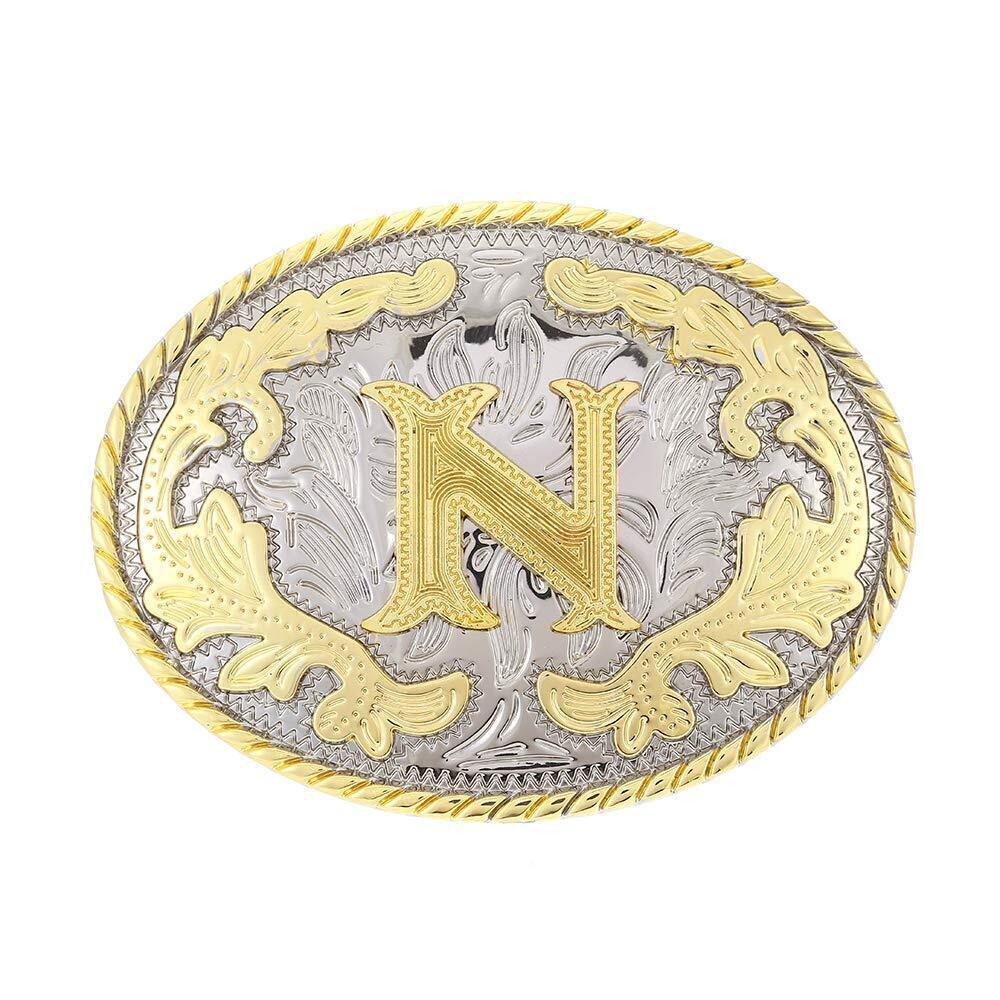 3988 Western Belt Buckle Initial Letters ABCDEFG to Y-Cowboy Rodeo Gold